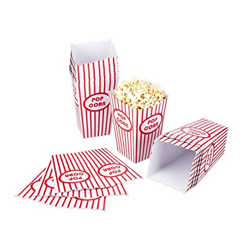 Relaxdays Set de 48 Cajas Palomitas, Popcorn Box, Cubo Rayas, Estilo Retro EE.UU, Cartón, 16 x 12 x 10 cm, Rojo-Blanco