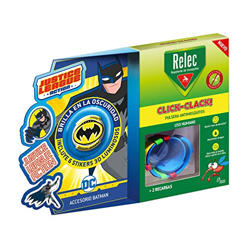 Relec Pulsera Antimosquitos Batman - Eficaz contra el mosquito tigre. Resistente al agua, Contiene 2 recargas