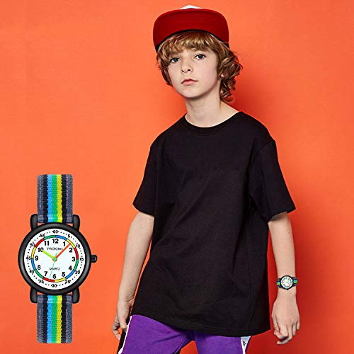 Reloj Analógico para Niños Niñas, Fácil de Leer Reloj Impermeable para Niños Rainbow y Correa de Nylon Suave para Niños y Niñas