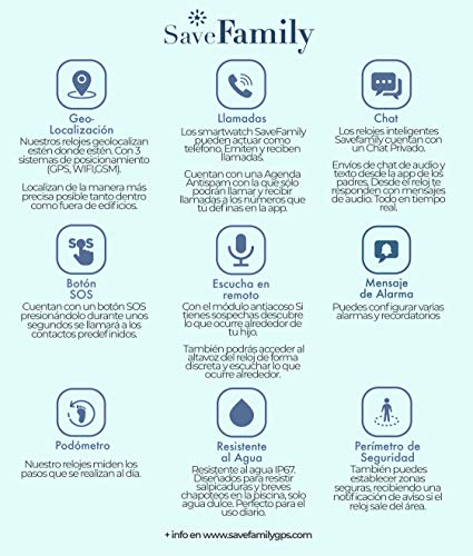 Reloj con GPS para niños SaveFamily Modelo Junior Acuático Rosa. Smartwatch con botón SOS, permite llamadas y mensajes. Resistente al agua Ip67. APP propia SaveFamily. Incluye Cargador