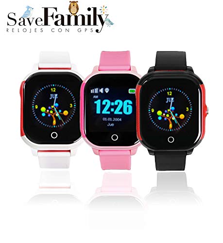 Reloj con GPS para niños SaveFamily Modelo Junior Acuático Rosa. Smartwatch con botón SOS, permite llamadas y mensajes. Resistente al agua Ip67. APP propia SaveFamily. Incluye Cargador