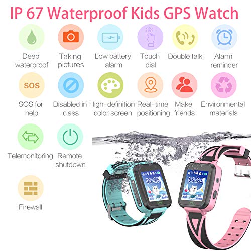 Reloj Inteligente a Prueba de Agua GPS Tracker para niños - Mire el Reloj Inteligente a Prueba de Agua con GPS LBS WiFi Localizador de teléfono con Chat de Voz Juego de cámara (S9-Azul)