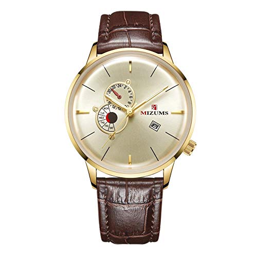 Relojes De Pulsera,Reloj De Cuarzo Resistente Al Agua con Calendario De 3 Ojos Falso para Hombre, Concha Dorada, Dorado