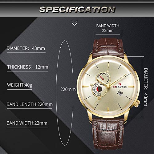 Relojes De Pulsera,Reloj De Cuarzo Resistente Al Agua con Calendario De 3 Ojos Falso para Hombre, Concha Dorada, Dorado