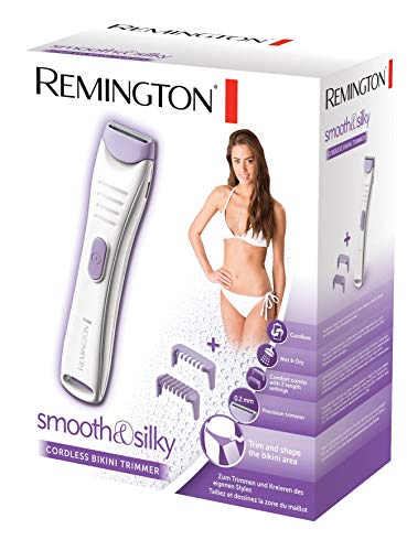Remington Smooth & Silky BKT4000 - Depiladora Femenina Zona Bikini, Depiladora Eléctrica Inalámbrica, Uso Seco y Mojado, 4 Accesorios, Blanco y Morado
