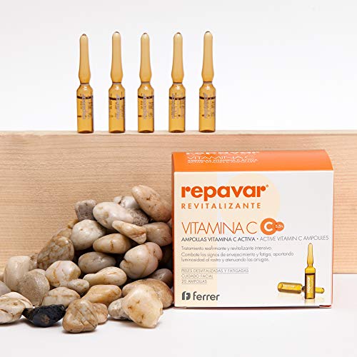 Repavar Revitalizante Active Vitamina C Pura 5.5% - Tratamiento Reafirmante y Revitalizante Intensivo 20 Ampollas Monodosis, Transparente