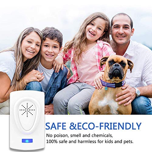 Repelente Ultrasónico, 2020 Nuevo Plagas Control Interiores, Insectos Antimosquitos Eléctrico Extra Fuerte para Interiores - Insectos, Hormigas, Cucarachas, Ratones, Ratas, Roedores (4-Pack)
