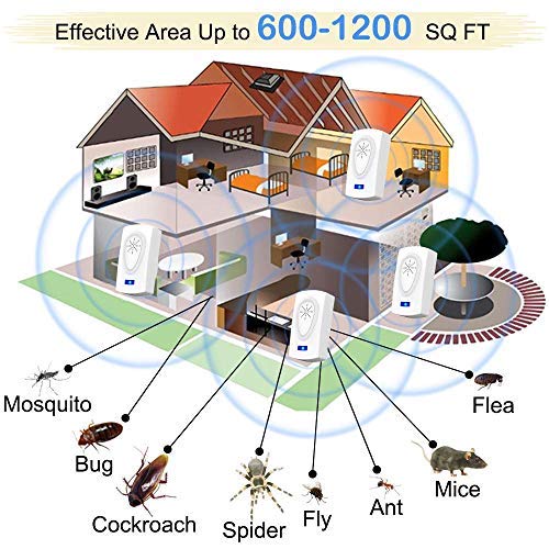 Repelente Ultrasónico, 2020 Nuevo Plagas Control Interiores, Insectos Antimosquitos Eléctrico Extra Fuerte para Interiores - Insectos, Hormigas, Cucarachas, Ratones, Ratas, Roedores (4-Pack)