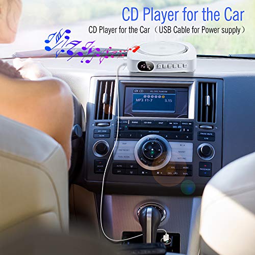 Reproductor de CD portátil con Bluetooth Altavoces de Alta fidelidad incorporados, Reproductor de música MP3 USB de Montaje en Pared, Radio FM, Jack AUX de 3.5 mm, Regalo para niños, Amigos (White)