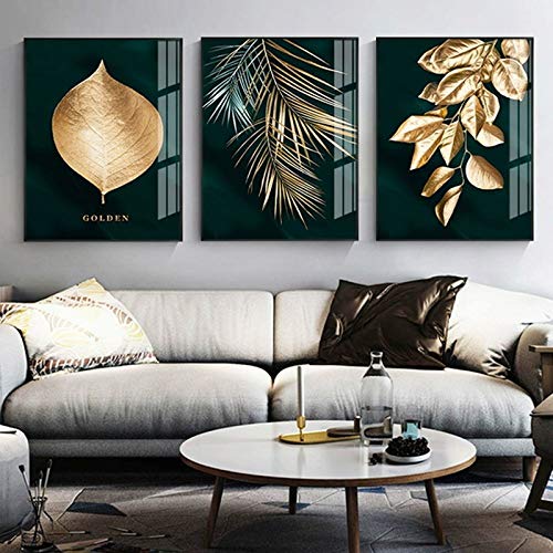 Resumen Golden Plant Leaves Estilo moderno Impresión en lienzo Arte Pasillo Sala de estar Cartel de pared decorativo único 30x40cm