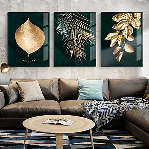 Resumen Golden Plant Leaves Estilo moderno Impresión en lienzo Arte Pasillo Sala de estar Cartel de pared decorativo único 30x40cm