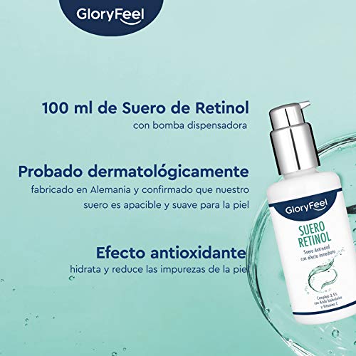 Retinol Serum en Alta dosificación (3,5%) - 100ml Cuidado triple con Vitamina C y Ácido Hialurónico - Serum facial antiedad - Probado dermatológicamente