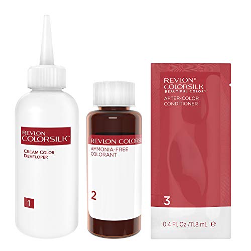 Revlon Colorsilk - Tinte permanente para el cabello con queratina, cobertura 100% gris, sin amoníaco, 55 marrón rojizo claro (paquete de 3)