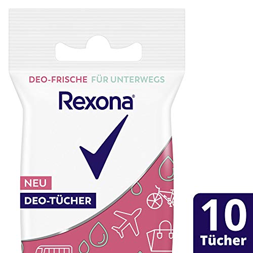 Rexona - Toallitas desodorantes sin sales de aluminio 100% fibra natural, 6 unidades con 10 toallitas desodorantes (6 x 30 g)