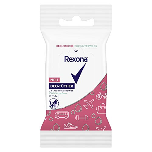 Rexona - Toallitas desodorantes sin sales de aluminio 100% fibra natural, 6 unidades con 10 toallitas desodorantes (6 x 30 g)