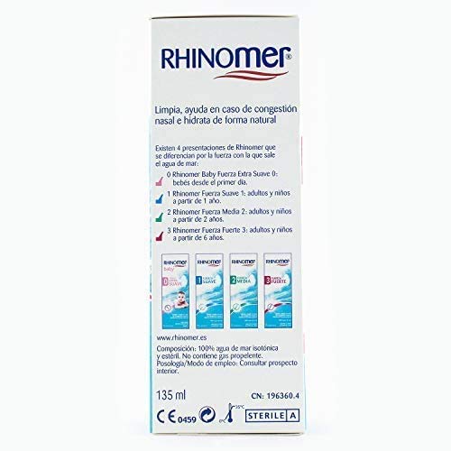 Rhinomer - Spray Nasal de Agua de Mar - Fuerza Fuerte 3 - Para Adultos y Niños mayores de 6 años - 135 ml