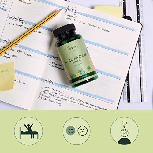 Rhodiola Rosea PREMIUM Vegavero® | Alta Calidad Sin Aditivos RHODIOLIFE® con 3% Rosavines + 1% Salidroside | Concentración + Estrés y Ansiedad | 200 mg de Extracto | 120 Cápsulas