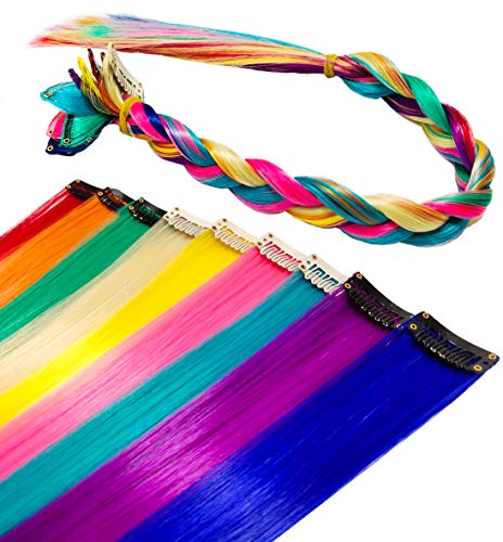 Rhyme Extensiones de Cabello Arco Iris Clip de Extensiones de Cabello de Color para niñas Muñecas Accesorios para el Cabello Wig Pieces For Kids 9 Piezas