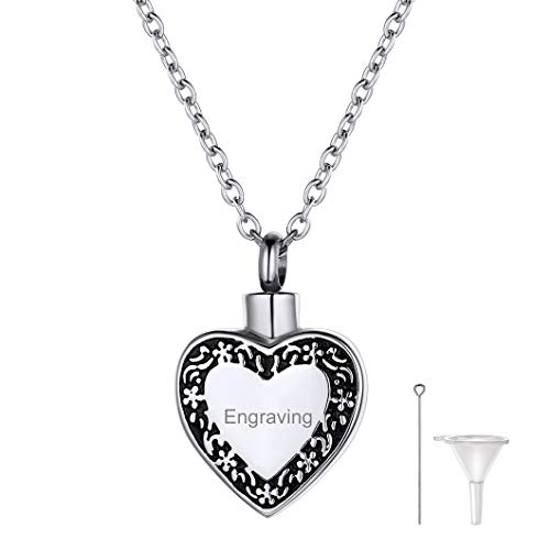 Richsteel DIY Guardapelo Siempre en mi Corazón Colgante para Cenizas Acero Inoxidable Collar para Hombre y Mujer Recuerdo Compañía Mascota Amigo, Servicio Personalizable