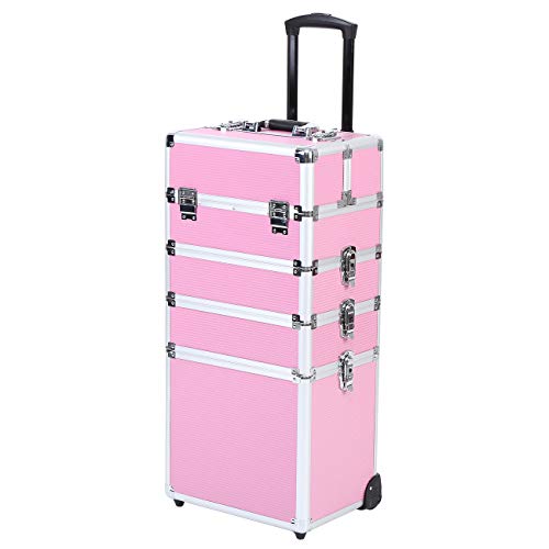 Ridgeyard 5 en 1 universal beauty case trolley Maletín para maquillaje Estuche de maquillaje Neceser de viaje-Pink(Rosa)