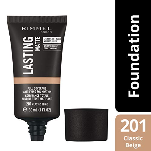 Rimmel Lasting Matte Foundation, Base de Maquillaje, Tono 201, 41.5 g