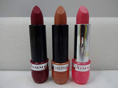 Rimmel London Lipstick x 3 Pack – 1 x Rimmel Moisture Renew Lipstick Shade 200, 2 x Rimmel Durable Finish Kate Lipstick Shade 38 & 53