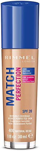 Rimmel London Match Perfection Foundation Base de Maquillaje Tono 400 Natural Beige - 30 ml