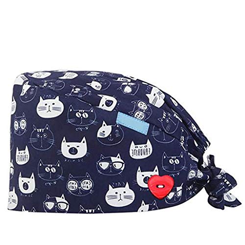 riou Gorro Quirúrgico Estampado Ajustable Médico Enfermera Sombrero Quirofano Reutilizable Gorro de Cirugía para Pelo Largo Corto Gorro de Trabajo