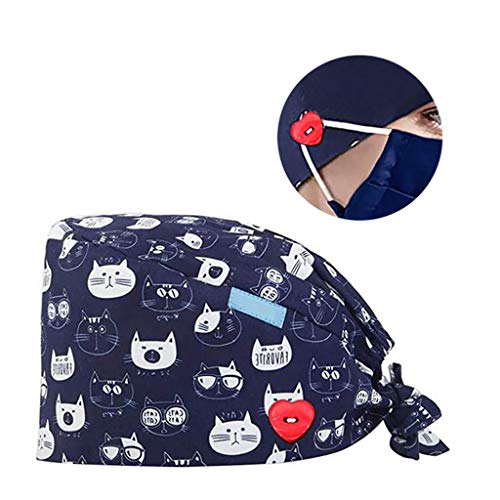 riou Gorro Quirúrgico Estampado Ajustable Médico Enfermera Sombrero Quirofano Reutilizable Gorro de Cirugía para Pelo Largo Corto Gorro de Trabajo