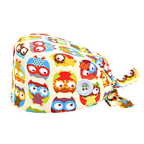 riou Gorro Quirúrgico para Hombres y Mujeres Botón Flor Corbata Algodón Gorro Quirofano Reutilizable Gorro de Cirugía para Pelo Largo Corto Gorro de Trabajo