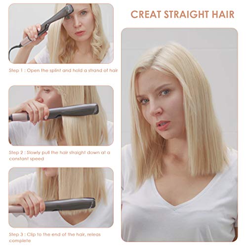 Rizador de pelo, plancha de pelo y rizador 2 en 1, dispositivos de peluquería multifuncionales, temperatura 100 °C -230 °C y bloqueo de seguridad, pantalla LCD, guante antiquemaduras (enchufe EU)