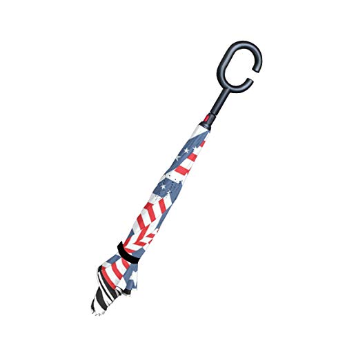 rodde Paraguas Doble Capa Invertida el 4 de Julio Día de la Independencia con Mango en Forma de C Doble Reverso para Lluvia al Aire Libre a Prueba de Viento