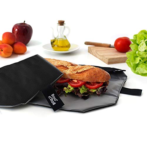 Roll'eat - Boc'n'Roll Square Bolsa Merienda Porta Bocadillos Ecológica y Reutilizable sin BPA, Negro
