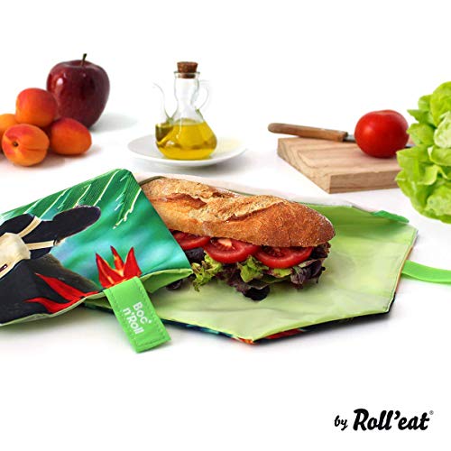 Roll'eat - Boc'n'Roll Young - Bolsa Merienda Porta Bocadillos Ecológica y Reutilizable sin BPA, Wild