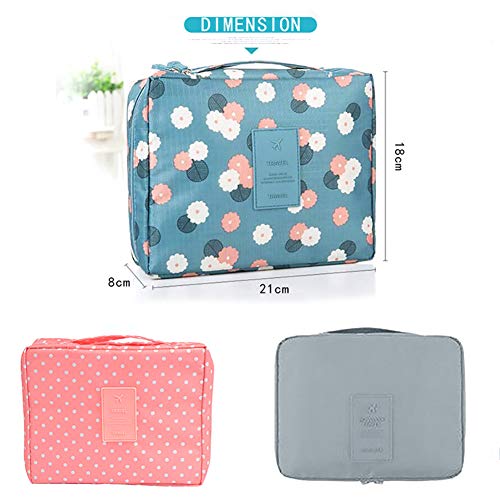 Romote 1pc Impermeable Maquillaje Bolsa de Aseo cosméticos Bolsa de Viaje de Lavado Organizador de Viajes Bolsa de Aseo para Mujeres señoras Madre niñas (Flor Azul)