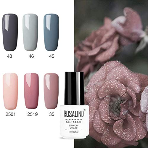 ROSALIDN esmalte semi-permanente para uñas kit, 6pcs/lot Color desnudo uv gel polish manicura set, 7ml…