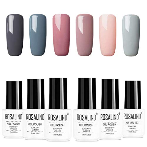 ROSALIDN esmalte semi-permanente para uñas kit, 6pcs/lot Color desnudo uv gel polish manicura set, 7ml…