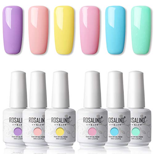 ROSALIND 15ml Esmaltes Semipermanentes de Uñas en Gel UV LED, kit de Esmalte de Uñas Nude 6pcs