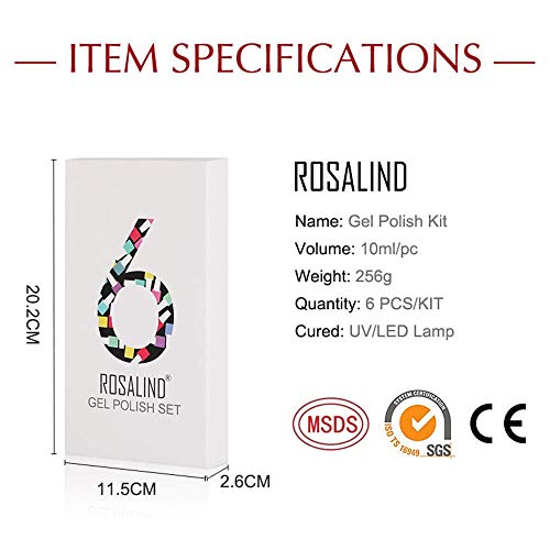 ROSALIND Esmalte Semipermanente para Uñas UV LED 6pcs Kit Uñas de Gel Pintauñas Esmalte de Uñas Soak off Manicura (01)