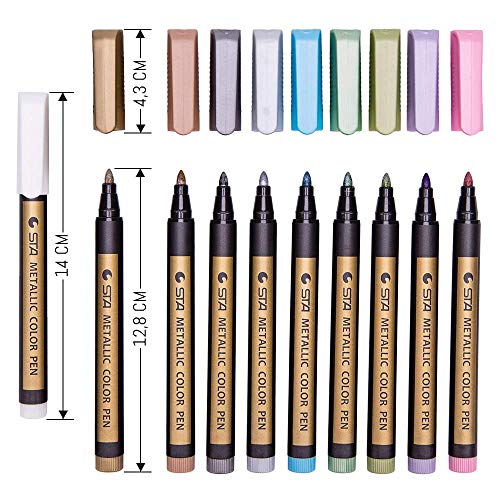 Rotuladores metálicos, Kaliwa Juego de 10 Colores Surtidos Rotuladores Permanente para Hacer Regalo de Cumpleaños, Tarjetas, Scrapbooking, Foto de Bricolaje, Album de piedra, Pintura de Roca Vidrio