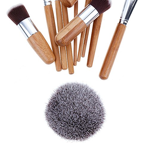 Rovtop 13 en 1, 11 Unidades Brochas y Pinceles de Maquillaje con Mango de Bambú/Juego de Cepillo de Maquillaje y Esponja para Maquillar, Incluido el Estuche