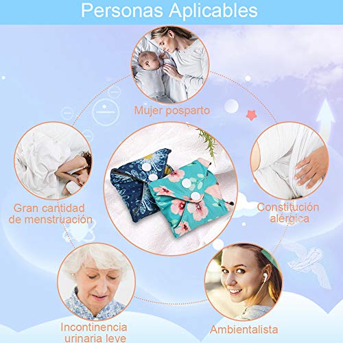 Rovtop 5PCS 35 cm Reutilizables de Carbón de Bambú para Noche - Almohadilla Menstrual Reutilizable Compresa Super Larga para el Cuidado Nocturno, Deportivo y Posparto + 1 Bolsa de Transporte Mini