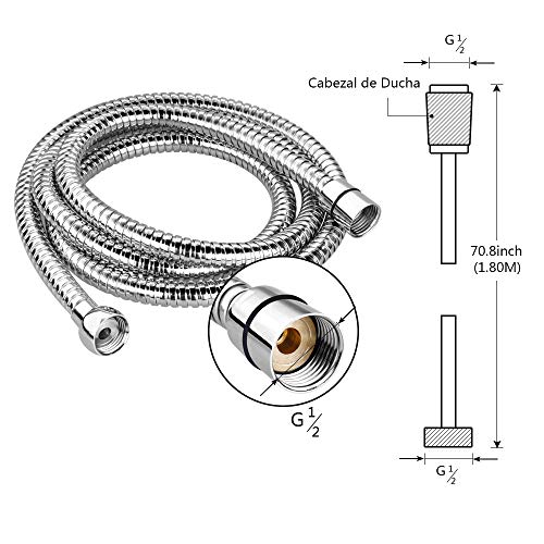 Rovtop Manguera de Ducha Manguera Flexo de Ducha Doble Interbloqueo - Cromo 1.80M