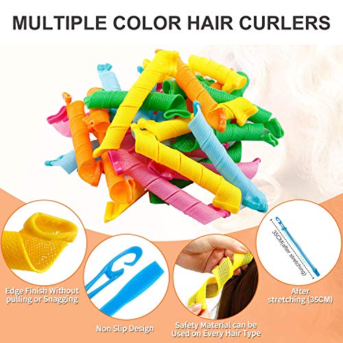 Rulos para el Pelo, Rizos Espirales Kit, Rizadores de pelo mágicos en espiral, Magic Hair Curlers Spiral Curls Styling Kit, Rizadores de pelo sin calor para cabello para Pelo Largo, Mediano y Corto