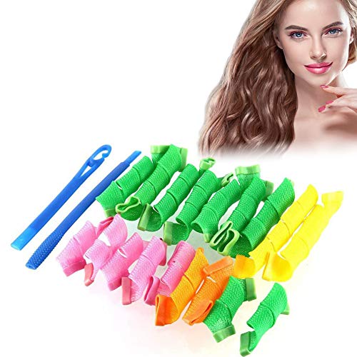 Rulos para el Pelo, Rizos Espirales Kit, Rizadores de pelo mágicos en espiral, Magic Hair Curlers Spiral Curls Styling Kit, Rizadores de pelo sin calor para cabello para Pelo Largo, Mediano y Corto