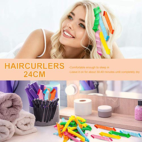 Rulos para el Pelo, Rizos Espirales Kit, Rizadores de pelo mágicos en espiral, Magic Hair Curlers Spiral Curls Styling Kit, Rizadores de pelo sin calor para cabello para Pelo Largo, Mediano y Corto