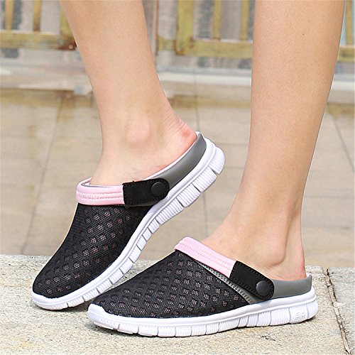SAGUARO Unisex Respirable de la Red del Acoplamiento Zapatillas de Playa Ahueca hacia Fuera Las Sandalias, Negro + Rosa 36