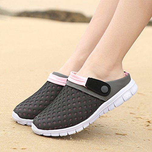 SAGUARO Unisex Respirable de la Red del Acoplamiento Zapatillas de Playa Ahueca hacia Fuera Las Sandalias, Negro + Rosa 36