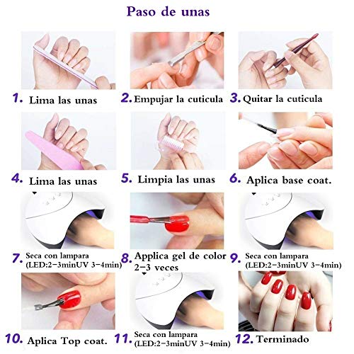 Saint-Acior 12PCS Esmaltes Semipermanentes Nail Art Esmaltes en Gel Pintauñas 8ml Lámpara Uñas 36W UV/LED Secador de Uñas Top Coat Base Coat Kit para Manicura