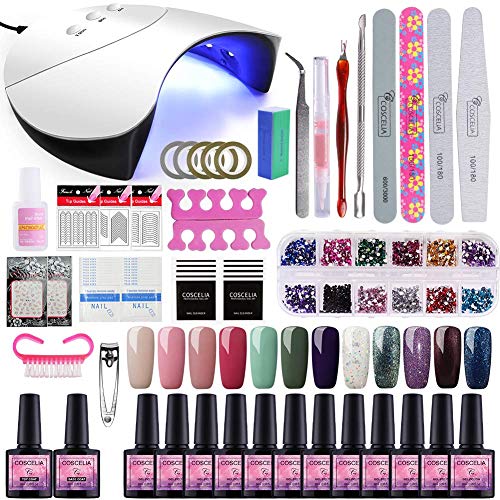 Saint-Acior 12PCS Gel Uñas Esmalte Semipermanente 8ml UV/LED Lámpara Secador de Uñas 36W Nail Dryer Capa Base Capa Superior Kit para Manicura